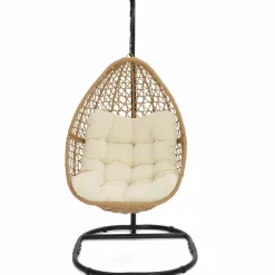 Fauteuil suspendu effet rotin avec coussin écru
