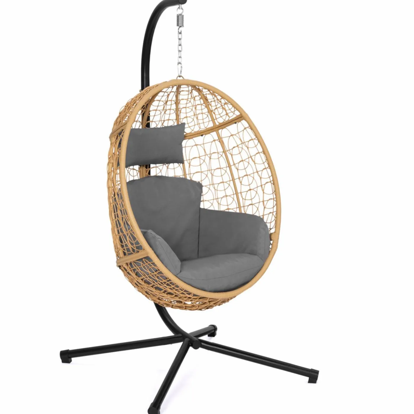 Fauteuil œuf suspendu effet rotin avec coussins gris