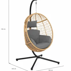 Fauteuil œuf suspendu effet rotin avec coussins gris