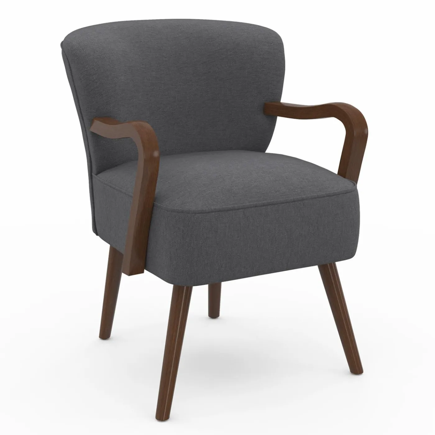 Fauteuil vintage gris avec pieds en bois foncé