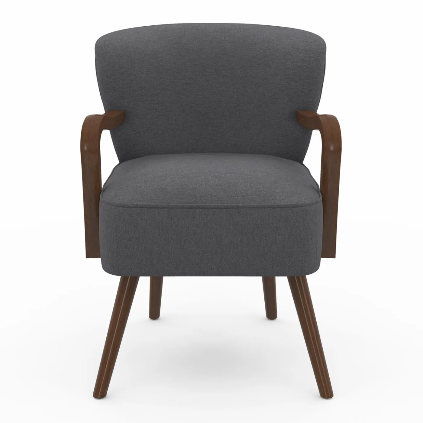 Fauteuil vintage gris avec pieds en bois foncé