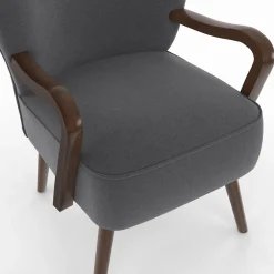Fauteuil vintage gris avec pieds en bois foncé