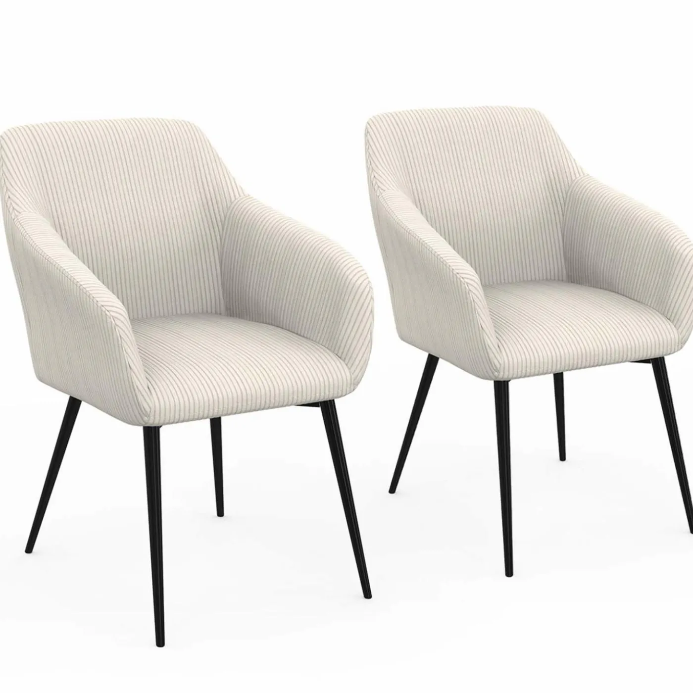 Fauteuils de table en velours côtelé beige : lot de 2