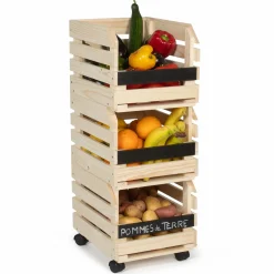 Garde-manger empilable en bois à roulettes