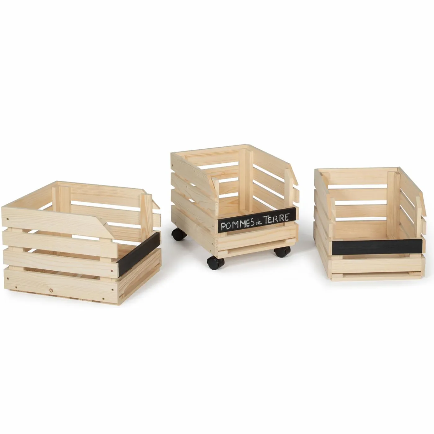 Garde-manger empilable en bois à roulettes