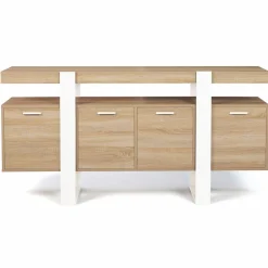 Grand buffet bois et blanc 160 cm 4 portes