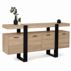 Grand buffet bois et noir 160 cm 4 portes