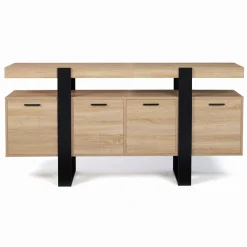 Grand buffet bois et noir 160 cm 4 portes
