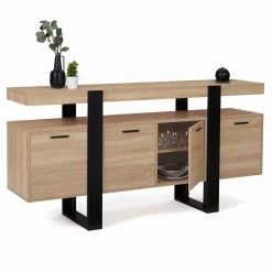 Grand buffet bois et noir 160 cm 4 portes