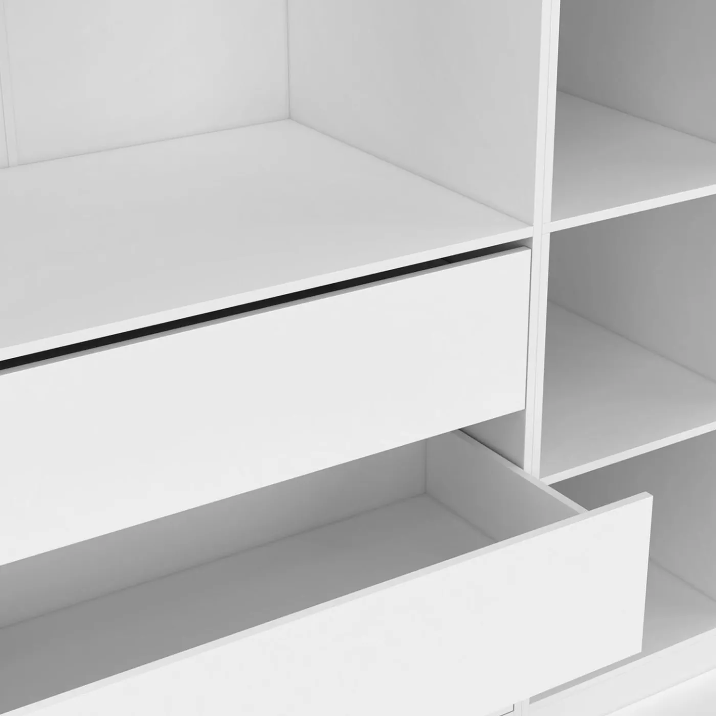 Grand dressing modulable blanc 200 cm avec 1 penderie, 7 étagères et 3 tiroirs