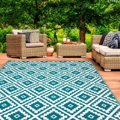 Grand tapis bleu canard pour terrasse et extérieur