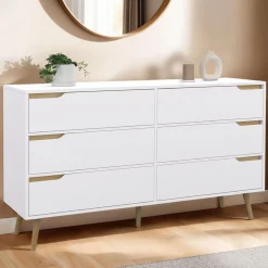 Grande commode blanche scandinave avec 6 tiroirs