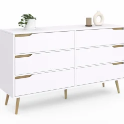 Grande commode blanche scandinave avec 6 tiroirs