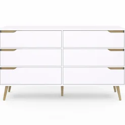 Grande commode blanche scandinave avec 6 tiroirs