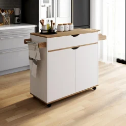 Grande desserte cuisine blanche et bois avec placard et tiroir