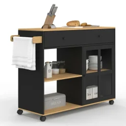 Grande desserte de cuisine avec placard vitré bois et noir