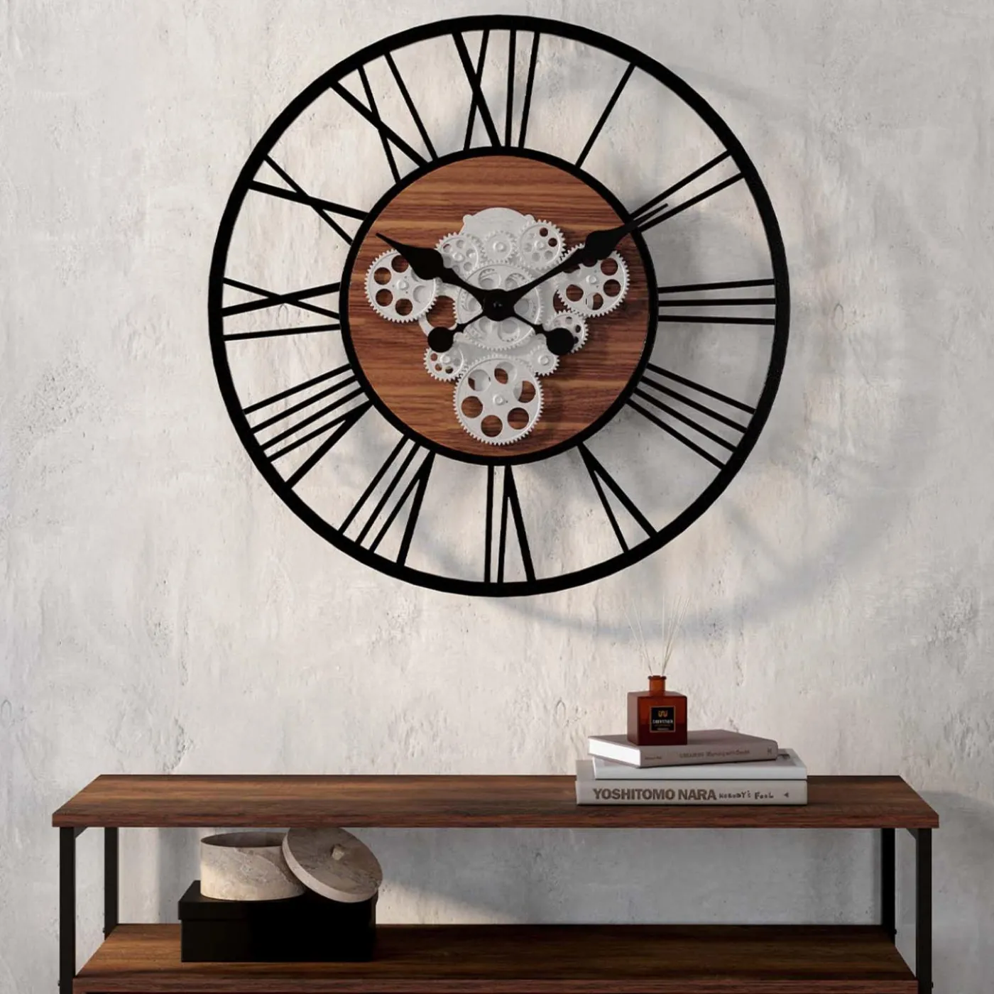 Grande horloge murale industrielle 60 cm avec engrenages
