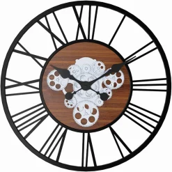 Grande horloge murale industrielle 60 cm avec engrenages