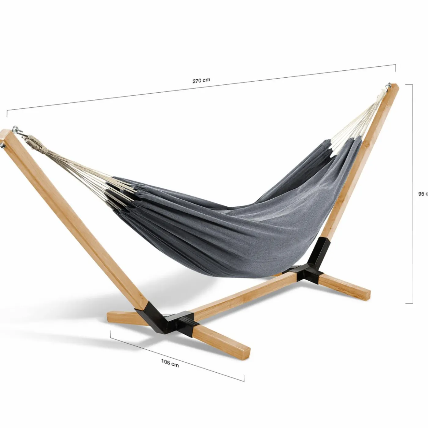 Hamac gris anthracite en toile avec support bois