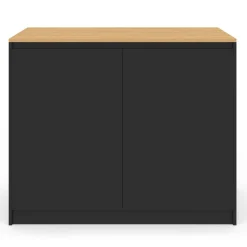 Ilot central 110 cm avec tablette relevable rectangulaire bois noir et façon hêtre