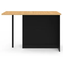 Ilot central 140 cm bois noir avec plan de travail façon hêtre