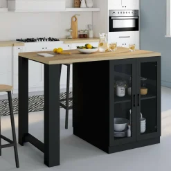 Ilot central avec plan de travail et portes vitrées 2 personnes