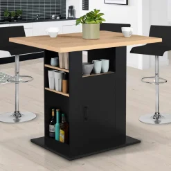 Ilot central avec rangements bois noir et imitation hêtre 110 cm
