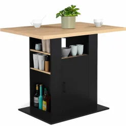Ilot central avec rangements bois noir et imitation hêtre 110 cm