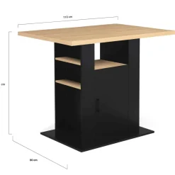 Ilot central avec rangements bois noir et imitation hêtre 110 cm