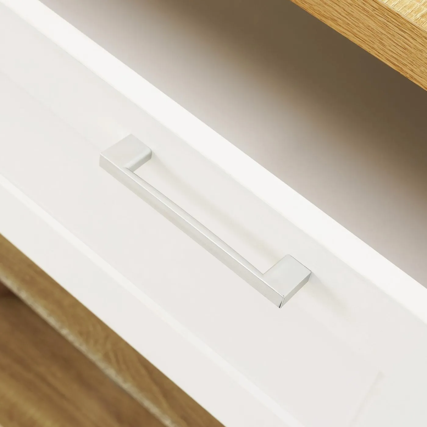 Ilot central blanc et bois 130 cm pour 4 personnes