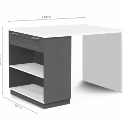 Ilot central blanc et gris 130 cm pour 4 personnes