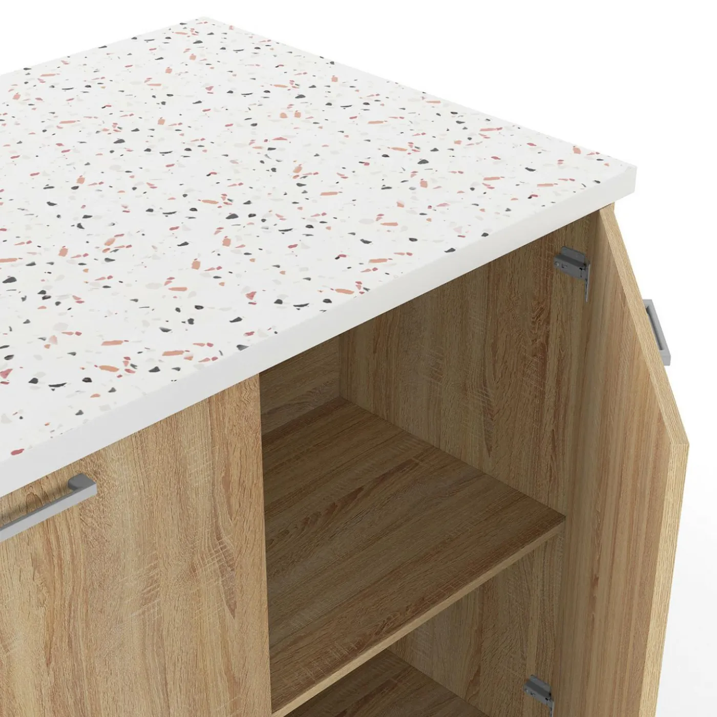 Ilot central bois avec plan de travail terrazzo