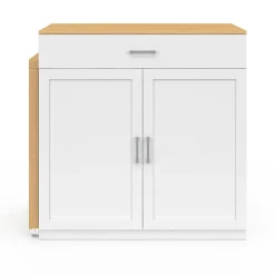 Ilot central bois blanc avec table à manger extensible