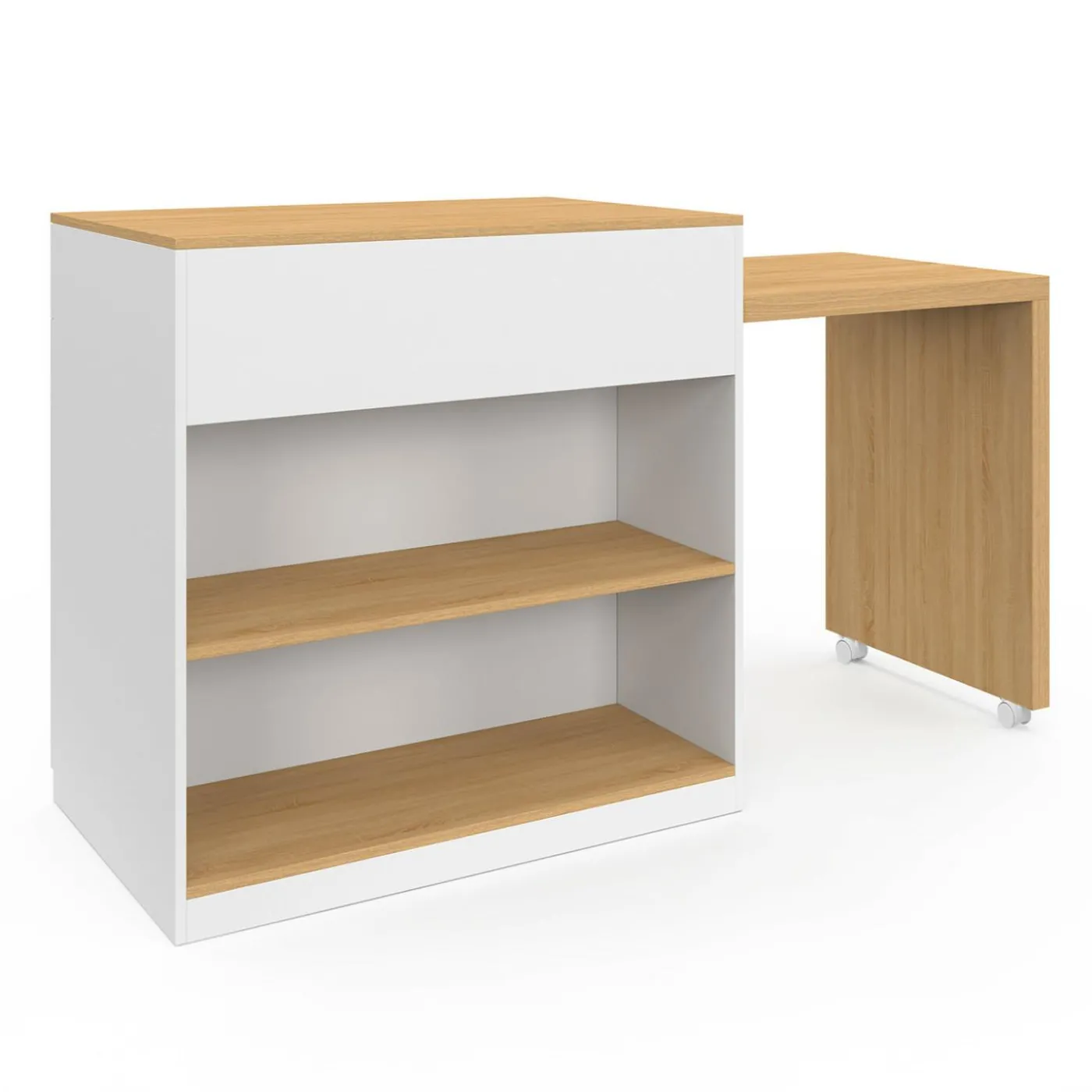 Ilot central bois blanc avec table à manger extensible