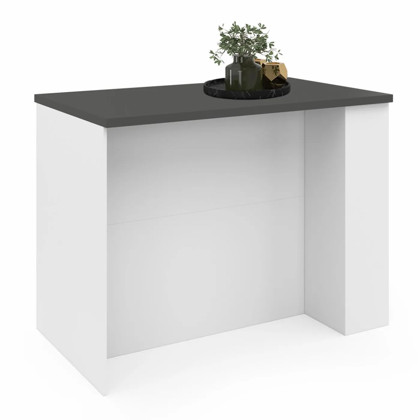 Ilot central bois blanc plan de travail gris anthracite