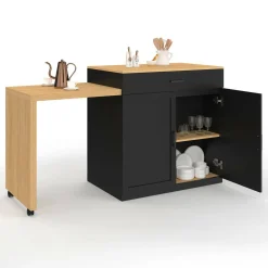 Ilot central bois et noir avec table à manger extensible