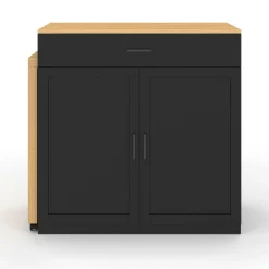 Ilot central bois et noir avec table à manger extensible