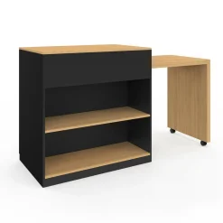 Ilot central bois et noir avec table à manger extensible