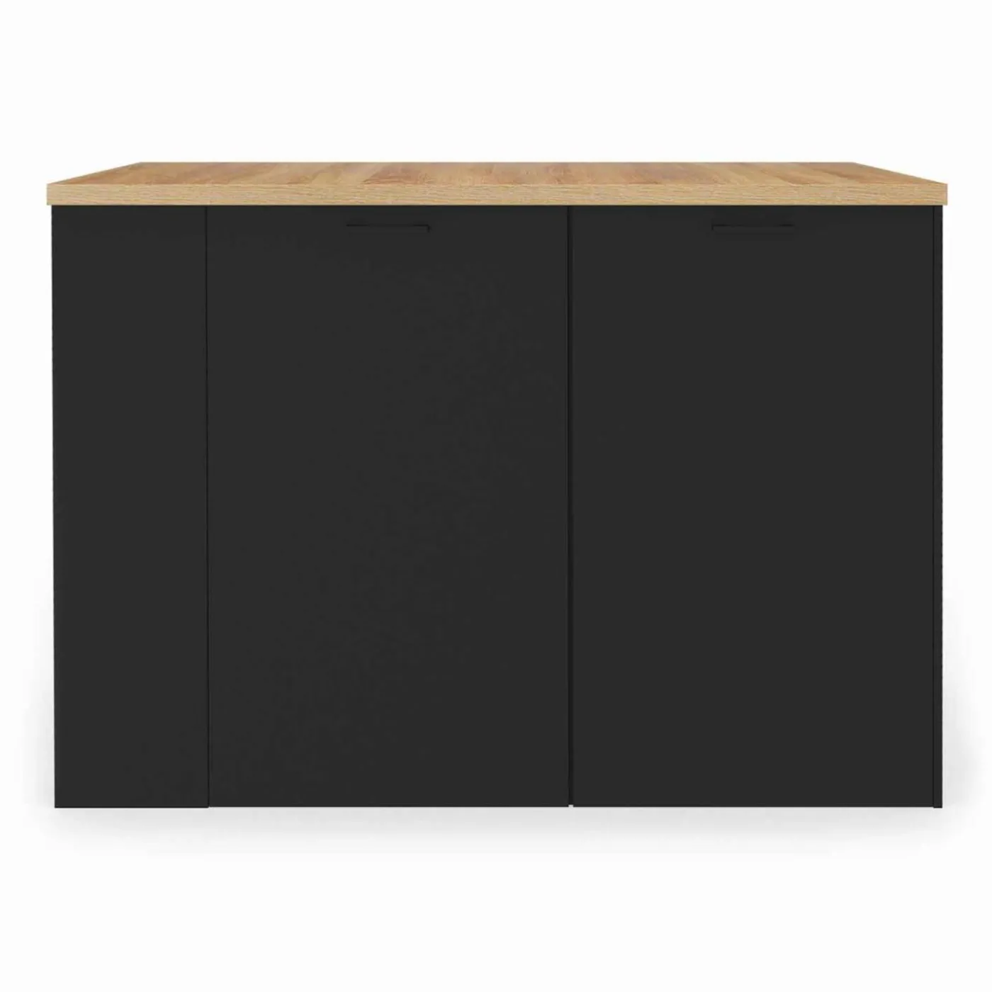 Ilot central bois noir avec plan de travail façon hêtre 120 cm