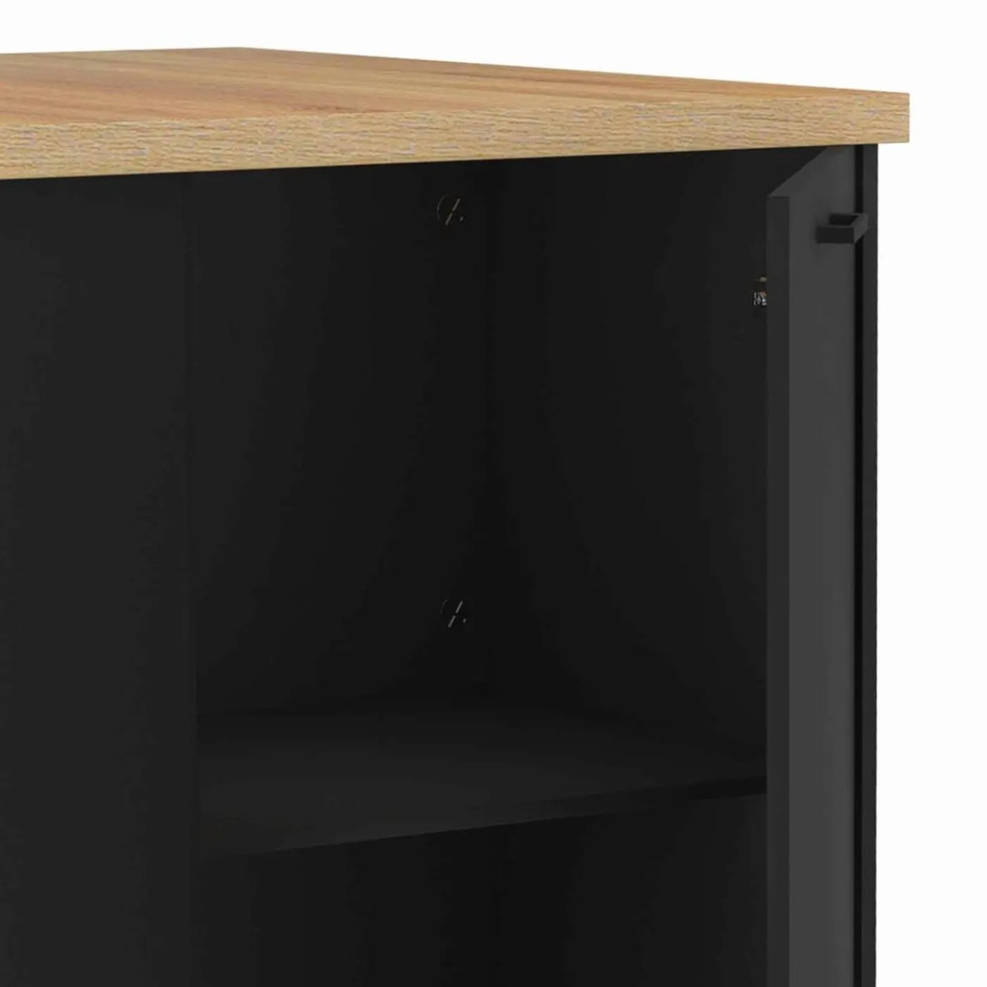 Ilot central bois noir avec plan de travail façon hêtre 120 cm