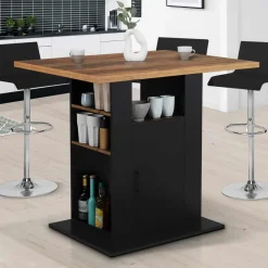 Ilot central bois noir et effet bois foncé 110 cm avec rangements