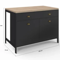 Ilot central cuisine bois et noir 120 cm