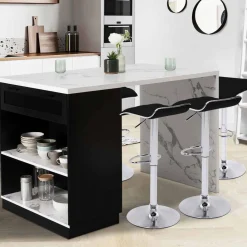 Ilot central effet marbre et noir 130 cm pour 4 personnes