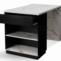 Ilot central effet marbre et noir 130 cm pour 4 personnes