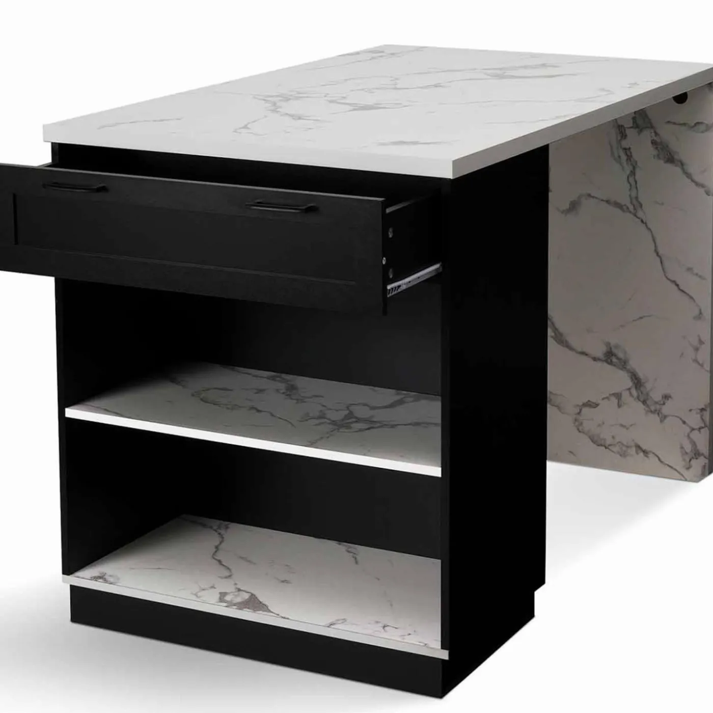 Ilot central effet marbre et noir 130 cm pour 4 personnes