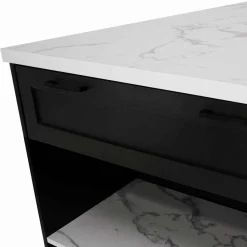 Ilot central effet marbre et noir 130 cm pour 4 personnes