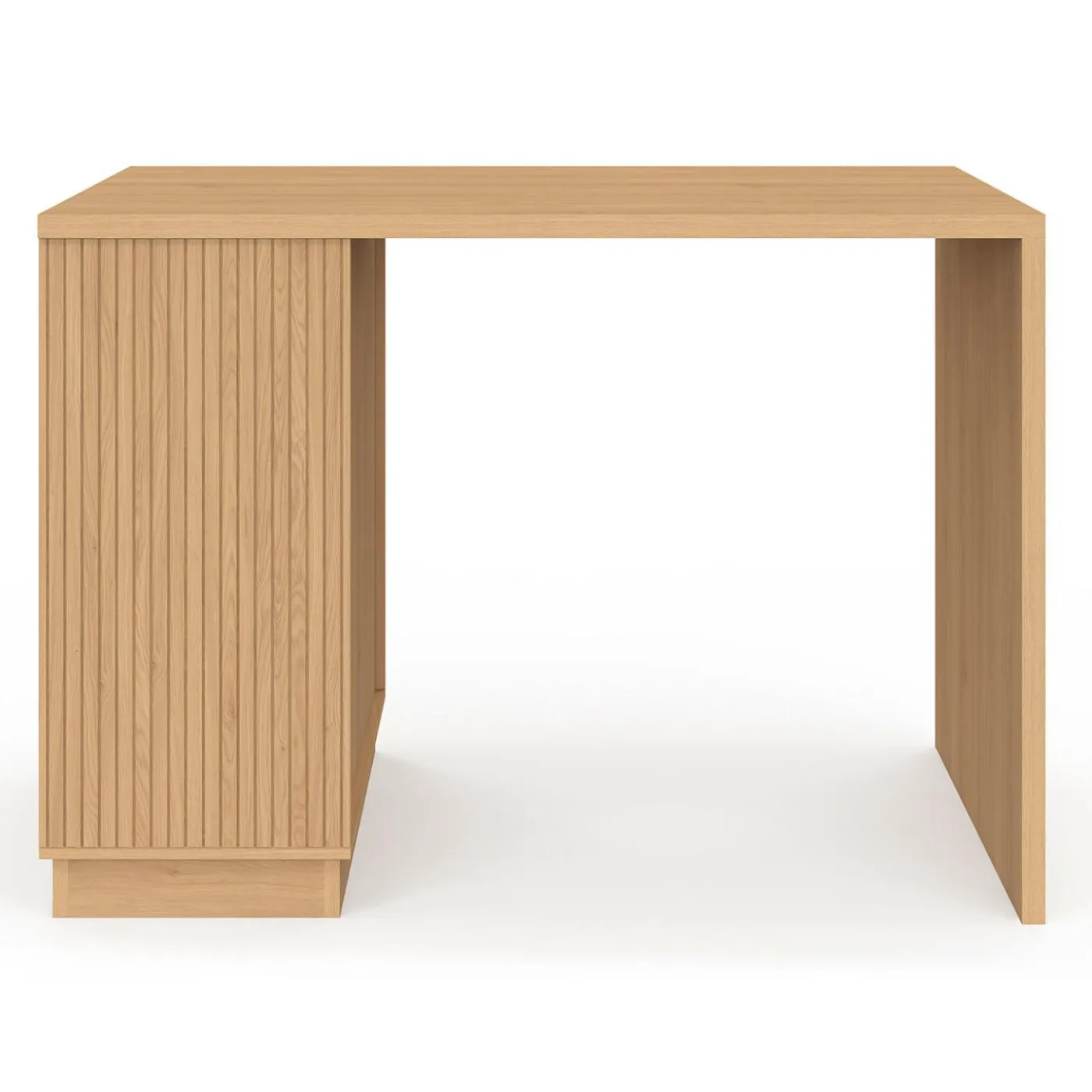 Ilot central mange-debout 4 personnes 130 cm lattes tasseau bois coloris chêne