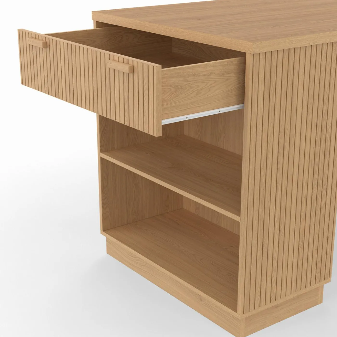 Ilot central mange-debout 4 personnes 130 cm lattes tasseau bois coloris chêne