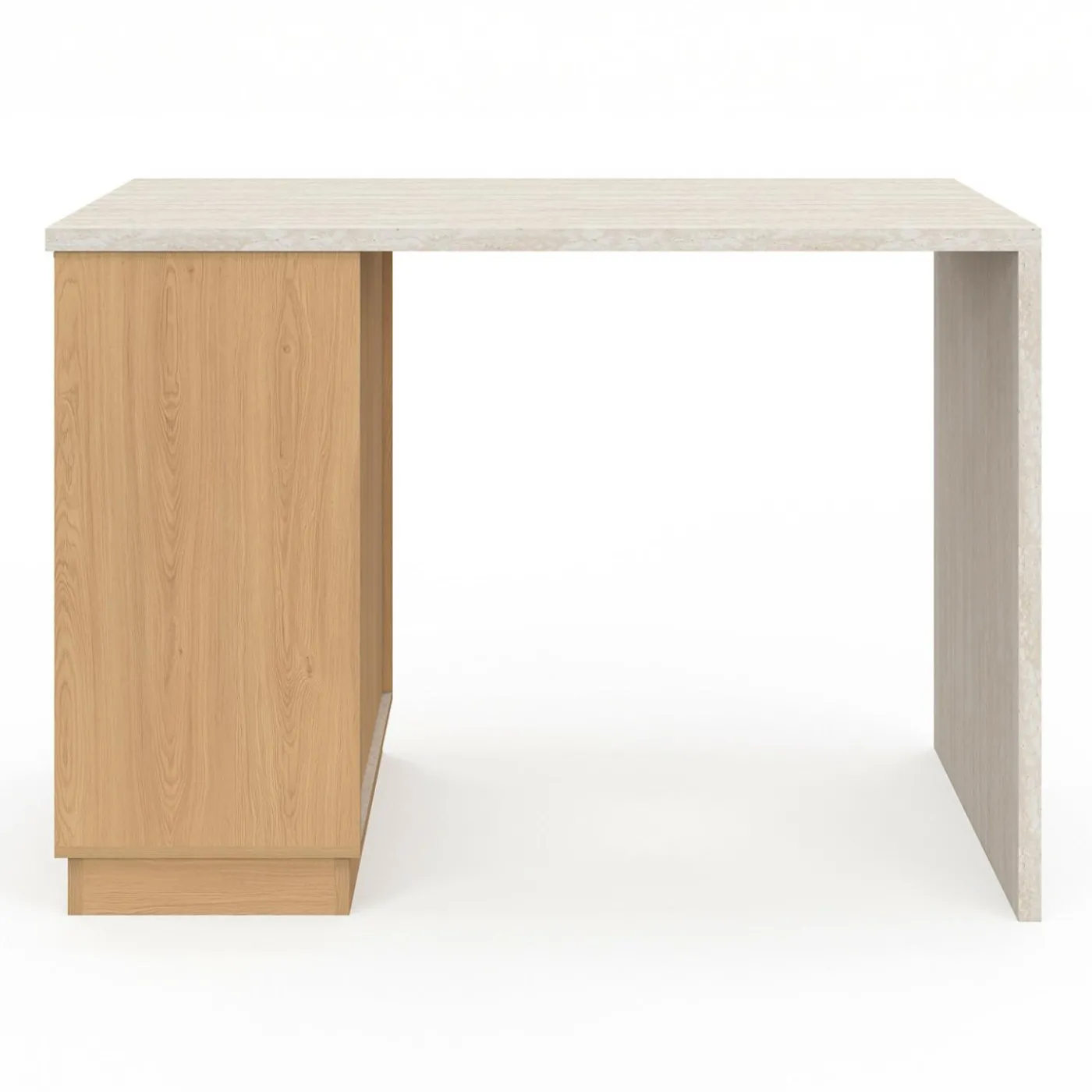 Ilot central mange-debout 4 personnes 130 cm bois et plateau effet travertin