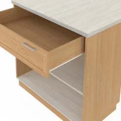 Ilot central mange-debout 4 personnes 130 cm bois et plateau effet travertin